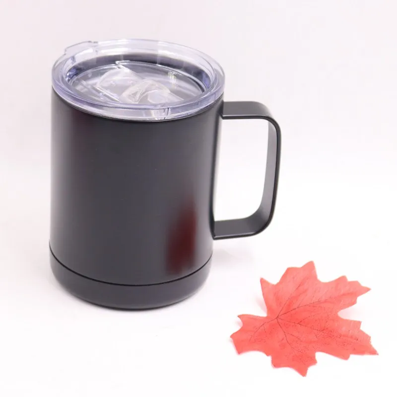 50 pçs 10oz moda tumbler com tampa e alça canecas de café vácuo aço inoxidável isolado caneca chá |