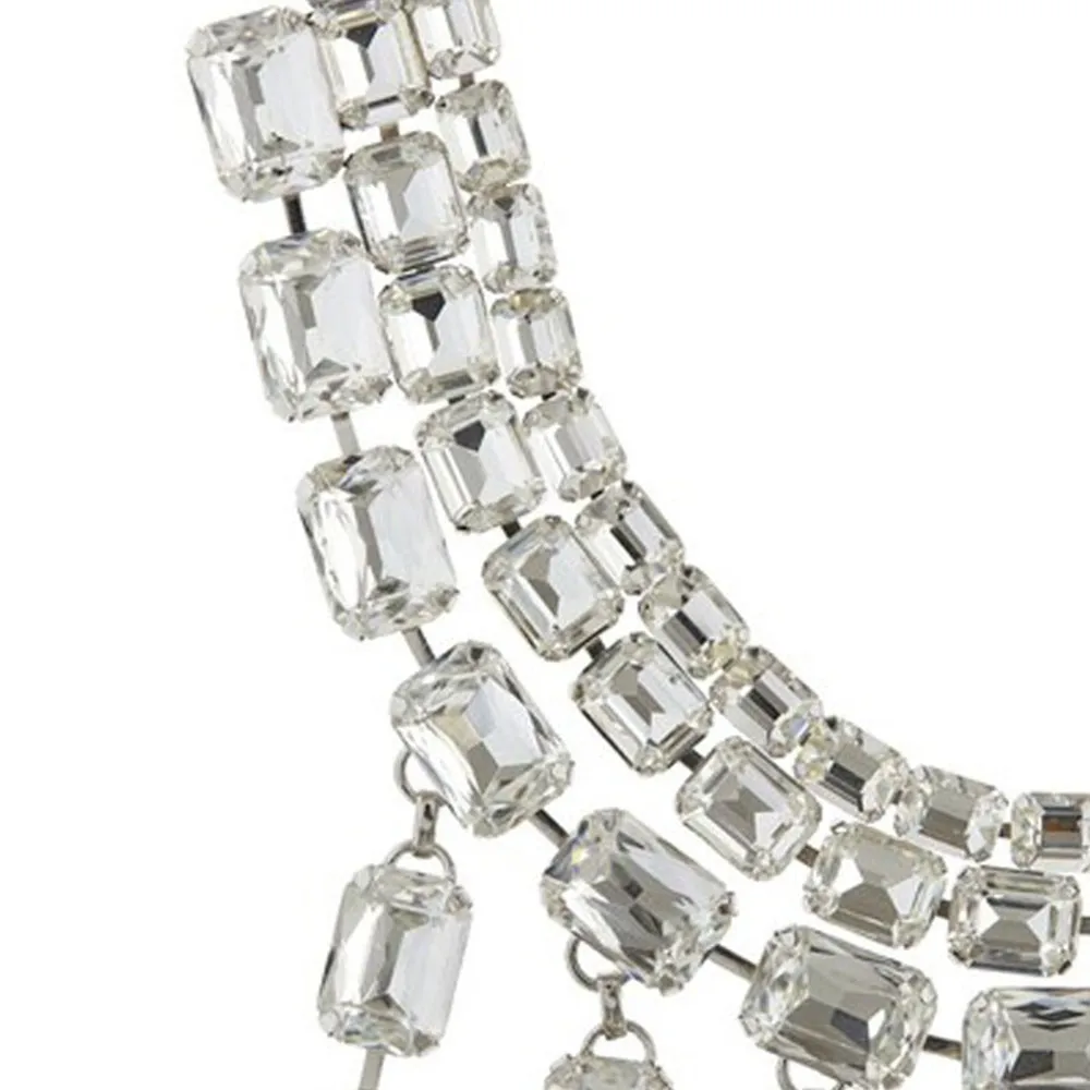 Novelly Crystal Three Layers Big Square Pendant Necklace Wedding Jewelry for Women Shiny Rhinestone Long Tassel Choker Necklace