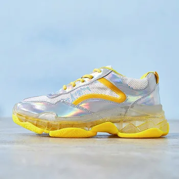 

Colorful transparent bottom mesh casual old shoes women's belt 2019 new spring and summer low to help women's shoes color matchi