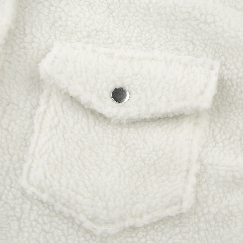 HEYounGIRL/Белое повседневное пальто с искусственным мехом корейская мода, короткая куртка с искусственным мехом из овечьей шерсти осеннее пальто с длинными рукавами и отложным воротником