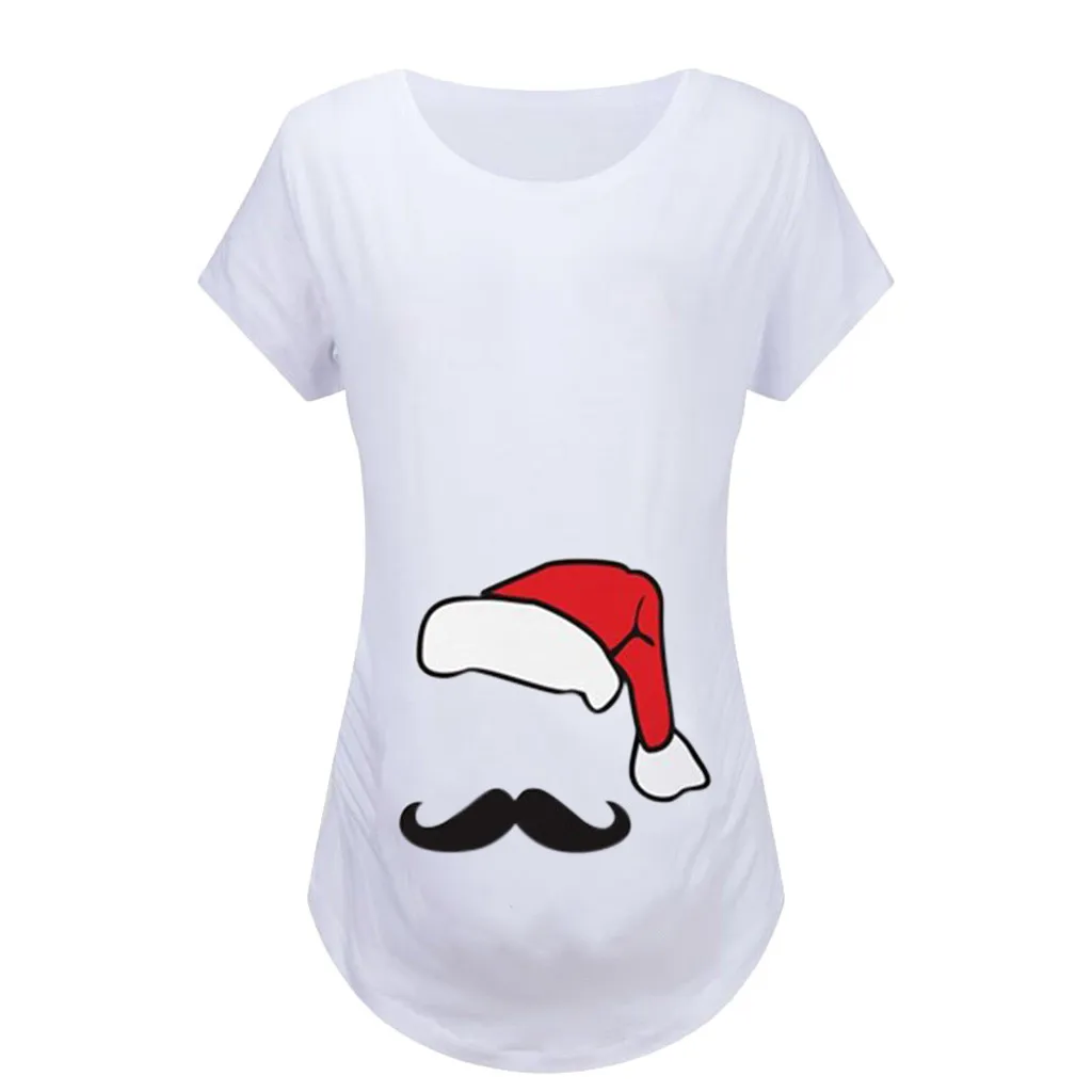 Для беременных женщин; Одежда для беременных; Санта Клаус подарок для малышей короткий рукав с принтом рождественских букв свободного кроя с круглым вырезом Рождественская футболка - Цвет: White 3