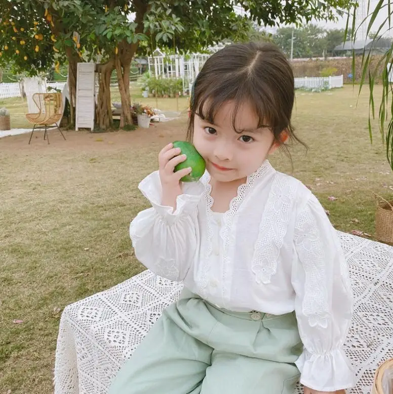 

2020 New Style Girls Lace Cotton Shirt Spring Fashion Girls Blouse 2-7t PO345