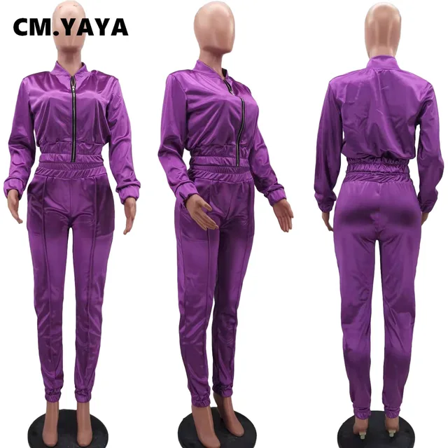 CM.YAYA Sport Bright Solid Women's Set Track Jacket and Pants Suit Active Sweatsuit Tracksuit Two Piece Set Fitness Outfits 6