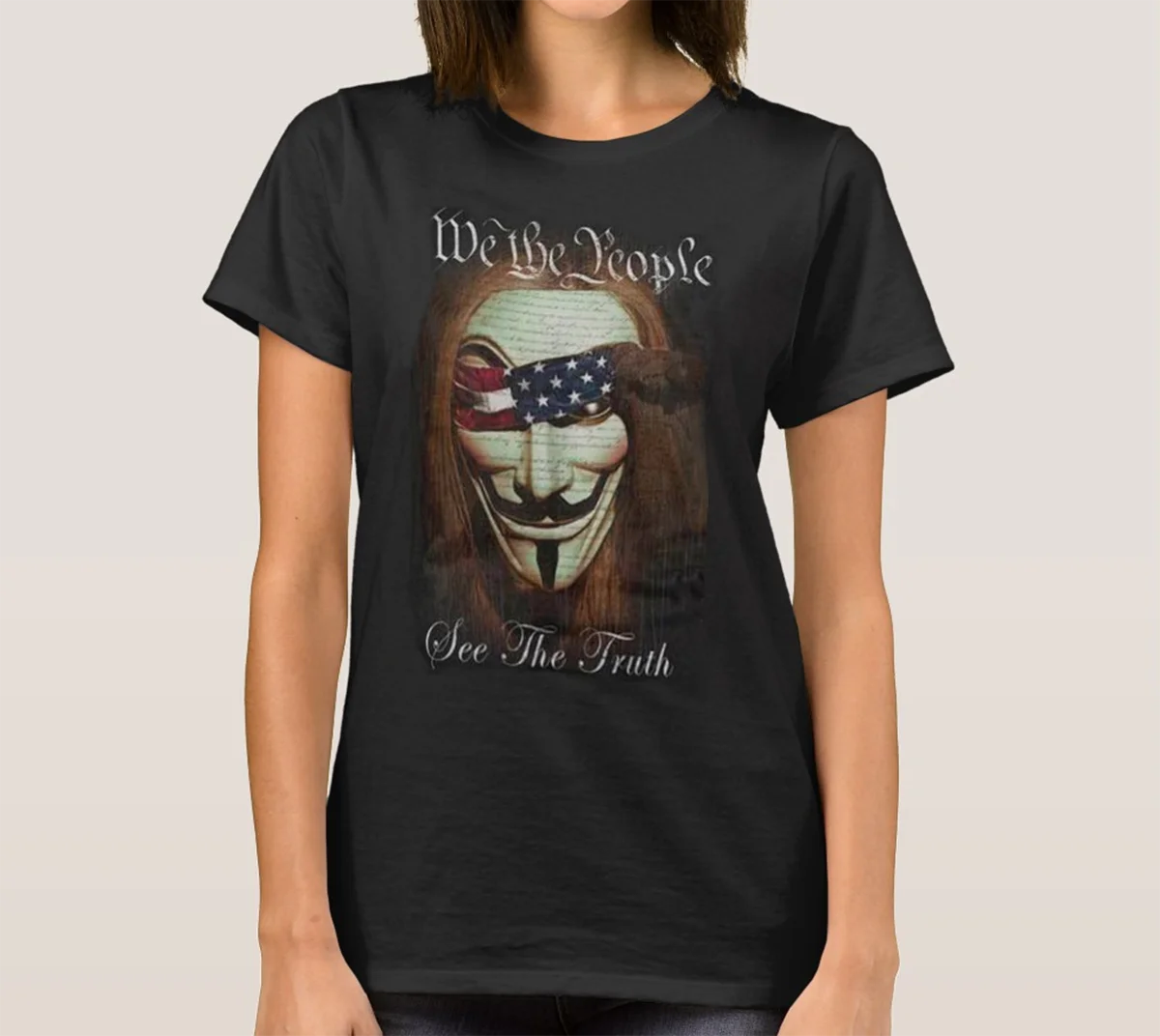 

Anonymous Maschera We The People Adulto Women's T Shirt God Bless The USA