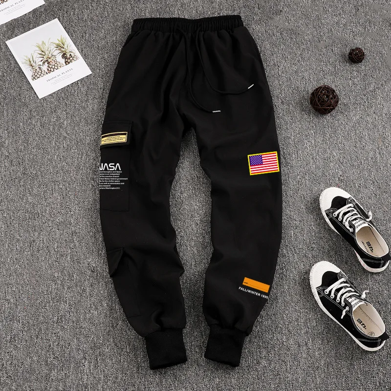 

Men Cargo Pants USA Flag Letters Printed Streetwear Space Astronaut Trousers Sweatpants Size Pockets Jogger Sport Track Pants