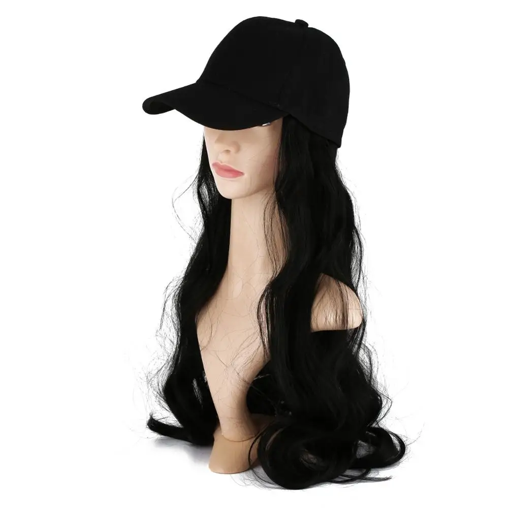 

Cap with Wig Synthetic Hair with Baseball Caps Natural Wave Black Women Girl's Wigs Pure Hat Cosplay Extension Long Hair Hats