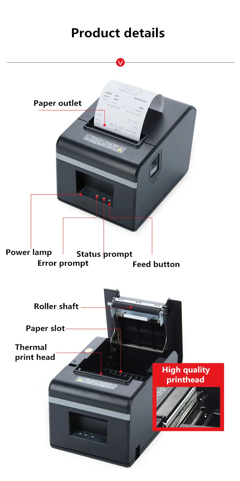 N160II Store Retail Cash Register Small Ticket Takeaway Order USB Bluetooth 80mm Thermal Receipt Printer Automatic Paper Cutting