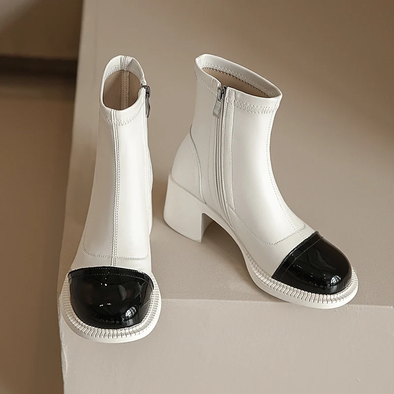 

Osunlina Genuine Leather Retro Ankle Boots Round Toe Thick High Heels Zipper Chelsea Boots Outdoor Footwear Fashion Shoes 32-42