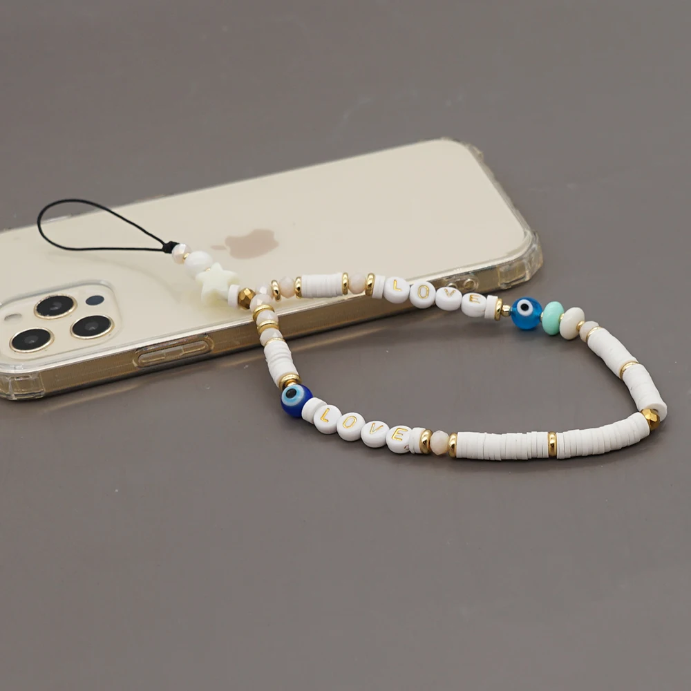Mobile Strap Phone Charm Beads Heishi Clay Beaded Phone Chain Anti-Lost