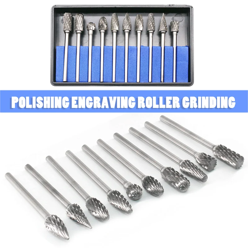 Tungsten Burr Cutters Point Burr Die-cutting Machine Grinder Rotary Drill Bit Set New10-pcs Tools For Deburring And Polishing