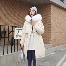 Плюс размер повседневная Хлопковая женская верхняя одежда лыжные куртки новые модные теплые зимние куртки Женский меховой воротник длинное пальто однотонные куртки