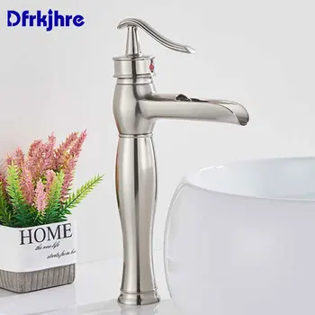 

Basin Faucets Bathroom Waterfall Single Handle Tap Mixer Brass Square Pillar Designer Water Chrome Nickel Faucets Crane Silver