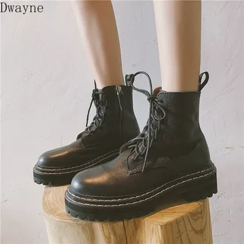 

2019 new women's booties flat Martin boots net red lace British style retro knight platform boots