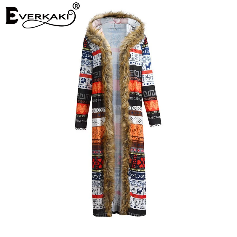 Promo  Everkaki Boho Fur Thick Coat Jackets Women Winter Chic Ladies Loose Vintage Bohemian Long Coats Jac