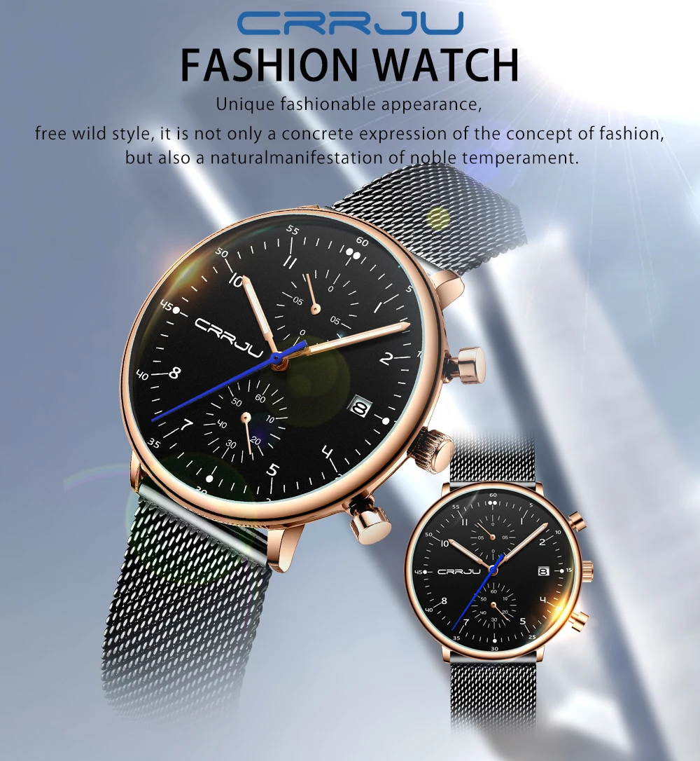 CRRJU Luxury Brand Men's Watches Full Steel Business Wristwatch Waterproof Quartz Men Watch Male Clock Relogio Masculino