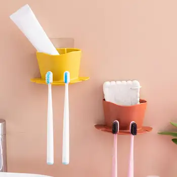 

3pcs Wall Mounted Toothpaste Toothbrush Holder Hanging Bathroom Cleanser Storage Rack Suction Toothpaste Dispenser