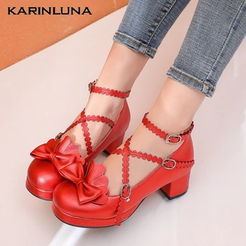 

Karinluna New Square Heels Wholesale Plus Size 48 Sweet Lolita Bow Tie Platform Shoes Girls Pumps Women