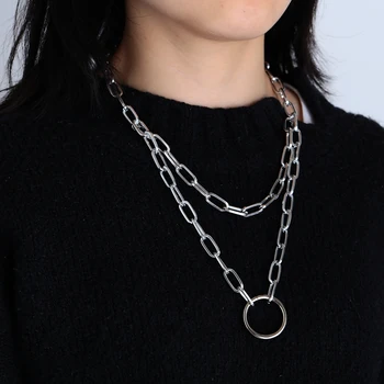 

Vintage Fashion Double Layer Punk Choker Metal Link Chain Collar Necklace Rock Circle Pendant Gothic Women Men Jewelry Gifts