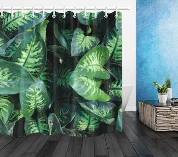 

100% Polyester Fabric Green Tropical Banana Leaves Shower Curtain Bathroom Custom