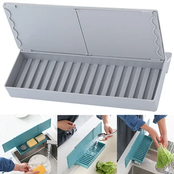 

Splashproof Organizer Storage Shelf Telescopic Sponge Holder 2 In 1 Basket Basin Drain Rack With Retractable Baffle Kitchen Sink