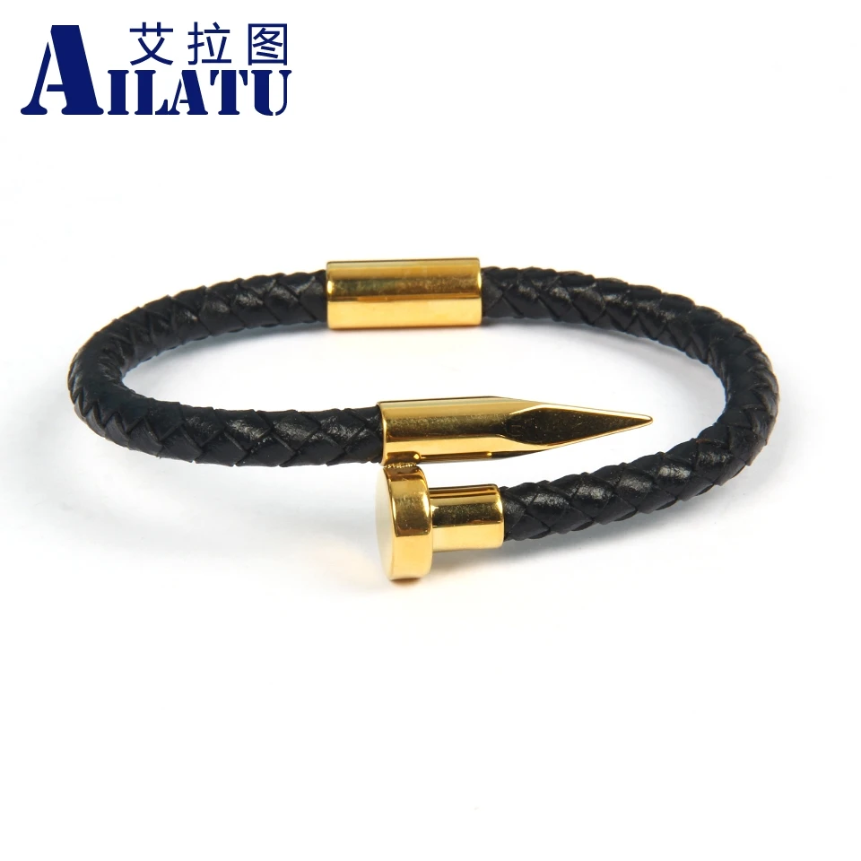 Ailatu Genuine Leather Bracelet for Men Women Design Stainless Steel Magnetic Clasp Braid Rope Jewelry Mix Colors