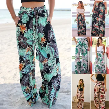

Boho Beach Joggers Christmas Women's Pants Summer Trousers 2020 Casual Long Palazzo Pant Wide Leg Pants For Female Sweatpants