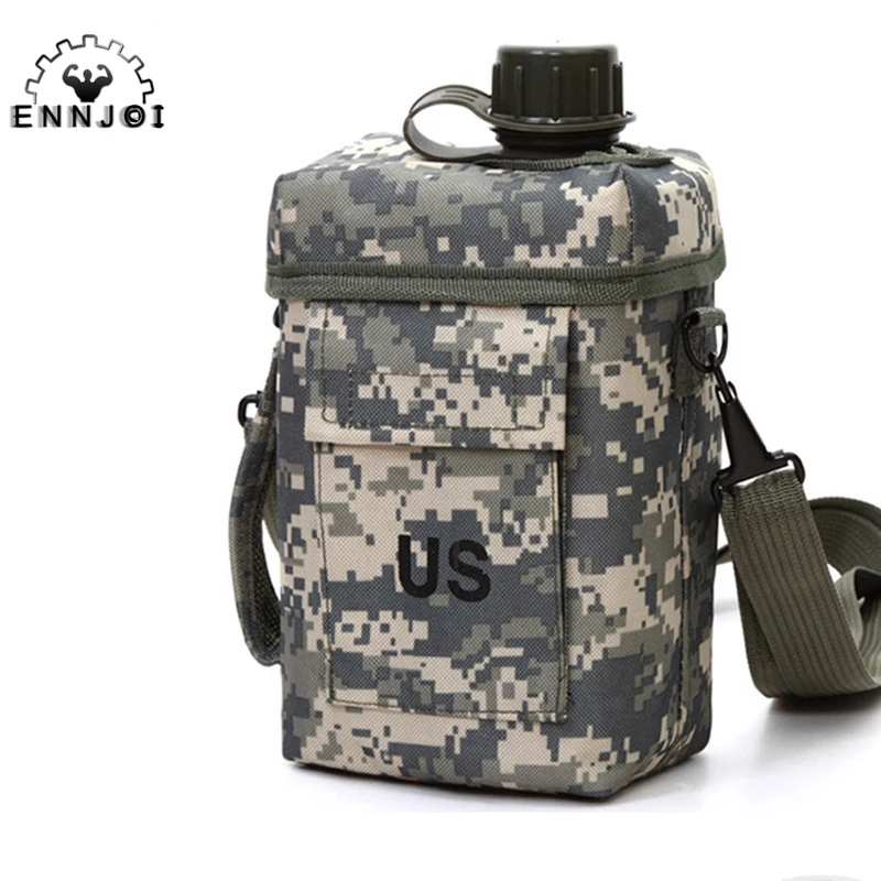 

2L Square Water Bottle Outdoor Camouflage Plastic Barrel Kettle Large Capacity Hiking Camping Strap Portable Water Bottle