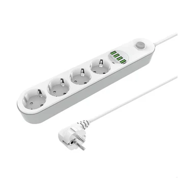 

European Plug Power Strip With Switch 4 Outlets Fast USB Charging Multi Extension Socket Cord Cable 2.0M Surge Protector