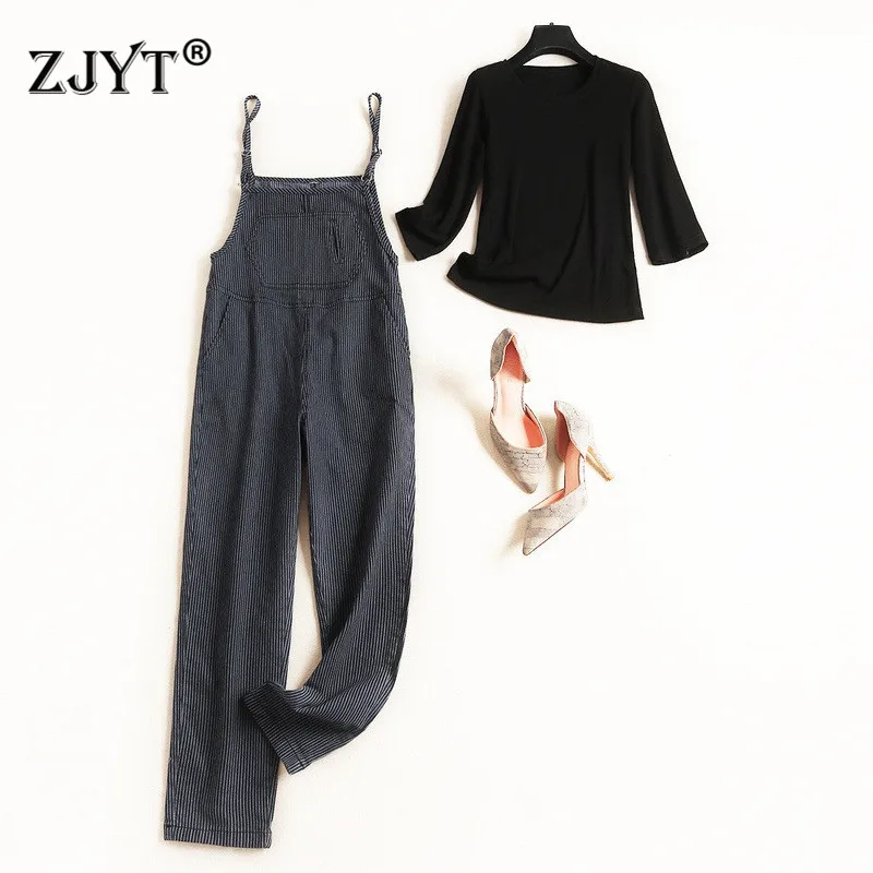 

High Street Fashion Women Pants 2Piece Set Autumn Designer Black Top and Overalls Trousers Suit Casual Outfits
