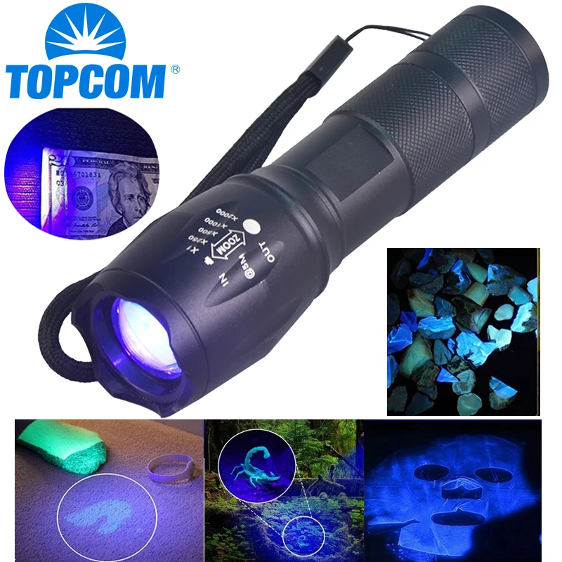 Topcom мощный портативная рация 3W светодиодный UV светильник 18650 Ультрафиолетовый