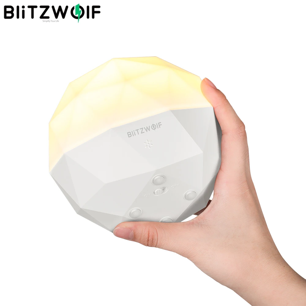 BlitzWolf BW-LT19, 3000 K, Алмазный датчик окружающего прикосновения, Ночной светильник с сенсорным управлением, бесступенчатое затемнение, зарядка через usb, интеллектуальный светильник