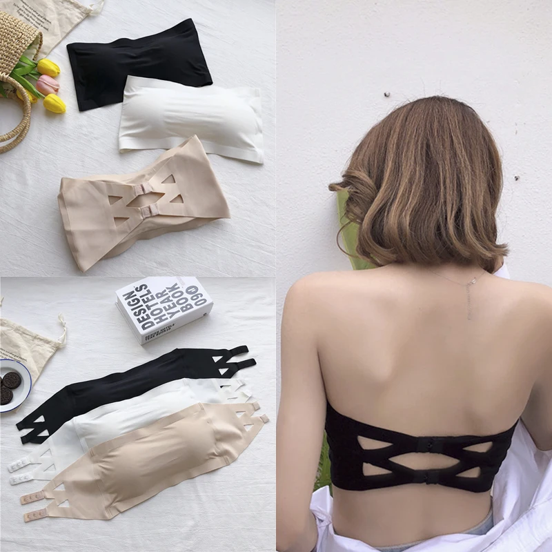 

Women Strapless Lace Camisole Backless Slim Sexy Tube Tops Nude Black Anti-lighting Wrapped Chest Tube Top Bra Underwear New