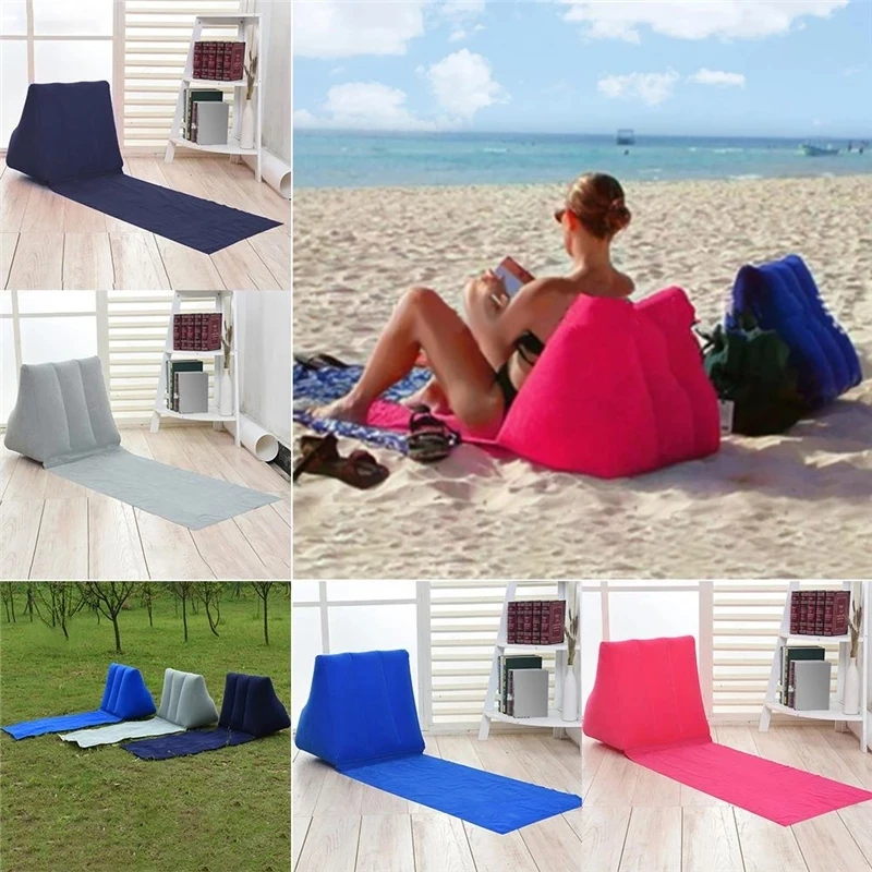 Inflatable Couch Inflatable Lounger Air Soft Beach Mat Outdoor Portable Relax Back Pillow Folding Seat Cushion Beach Traveling Camping Mat