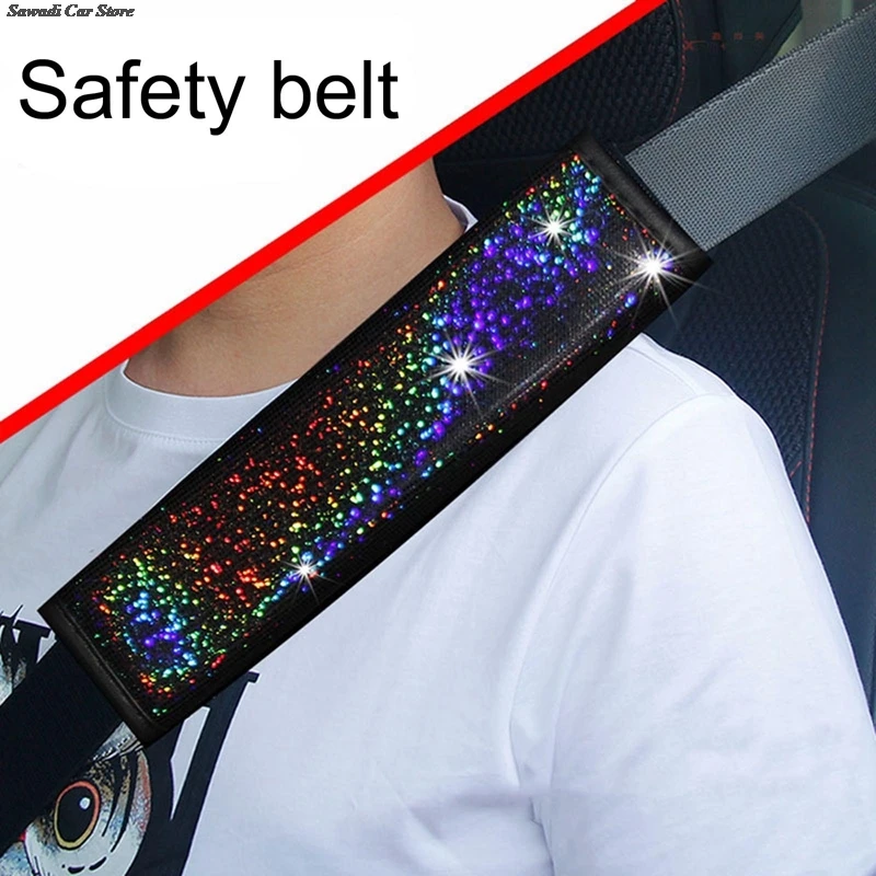 Soft Seat Belt Shoulder Pads Bling Rhinestone Seat Belt Shoulder Protect Cover Cushion Color Rhinestones Decor Cover