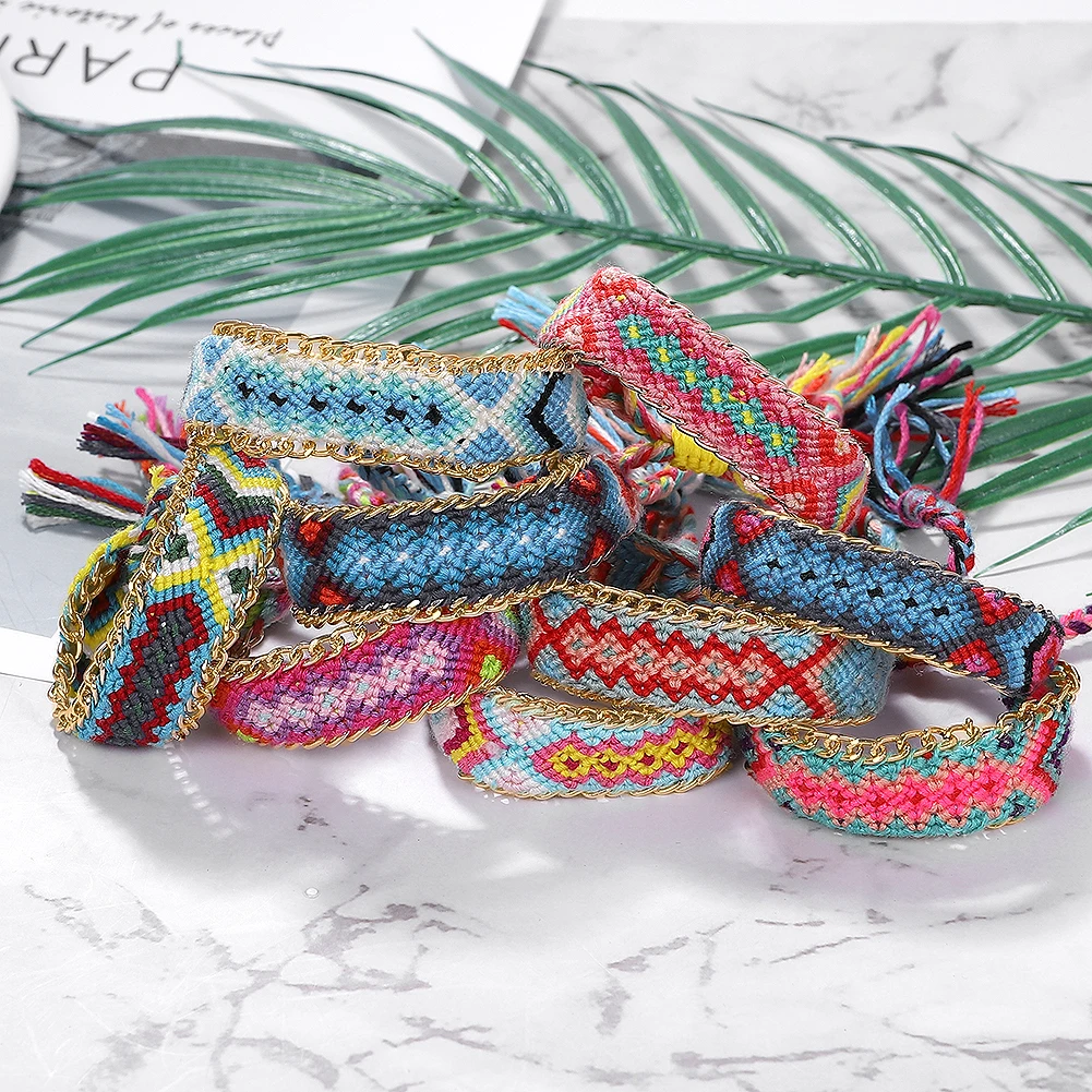 

Girlgo Ethnic Handmade Weave Cotton Rope Bracelets for Women Boho Vintage Hand Beads Hollow Bracelet Charm jewelry