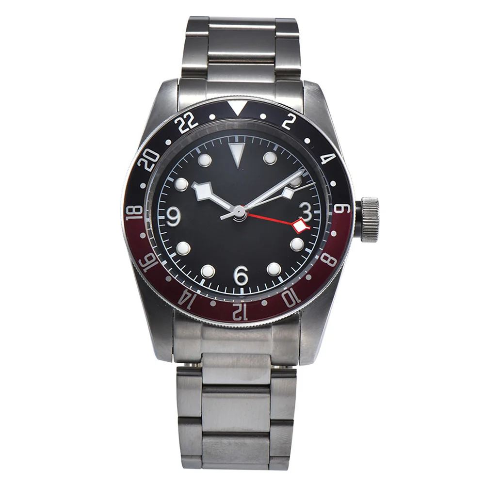 

41mm Black Dial GMT Luminous Hands Automatic Mechanical Men's Watch 316L Stainless Steel Case Bracelet