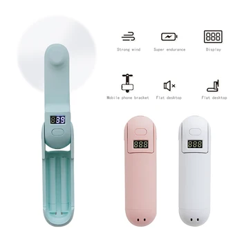 

20 NEW USB Charging Anti-UV ABS Small Portable Folding Fan Handheld Anti-UV ABS Digital Display Power Fan Stand For Mobile Phone