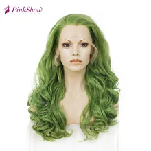 Pinkshow зеленый парик Синтетический кружевной передний парик натуральные волнистые парики для женщин Glueless термостойкие волокна косплей парик