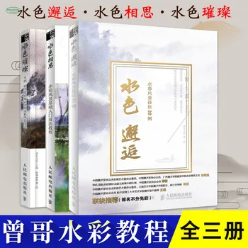 

3 books Watercolor landscape foundation entry technique tutorial Aquarius Acacia + Aqua meeting + Aqua Beautiful