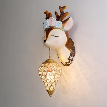 

Children's Room Bedroom Wall Lamp Bedside Warm Boy Girl Creative Cartoon Antler Lamp Modern Wall Lights