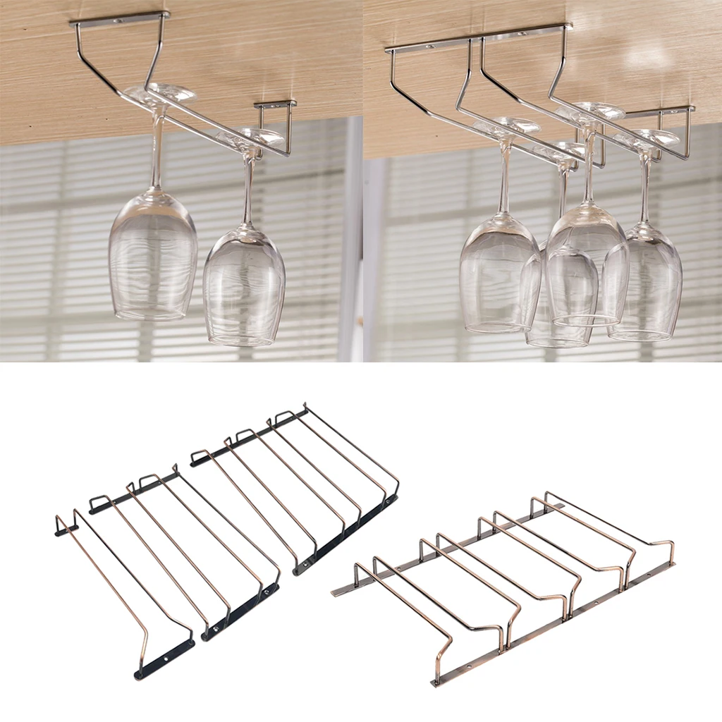 Under Cabinet Wine Glass Holder Metal Wire Stemware Hanger Organizer Wine Glass Hanging Rack for Home Kitchen Bar Restaurant