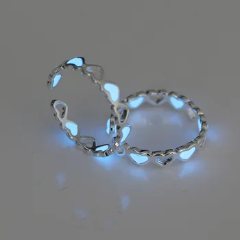 Adjustable Hollow Heart Luminous Ring Glow In Dark Silver Color Rings for Women Friends Gift Vintage Fashion Jewelry Ring