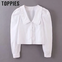Белая рубашка с буфами на рукавах, Короткие топы, Женские винтажные готические рубашки с длинным рукавом, blusas femininas