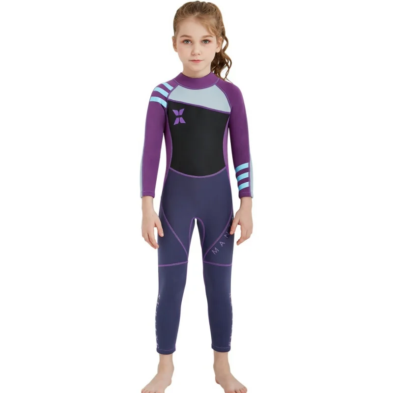 Детский цельный костюм для дайвинга 2,5 мм, костюм для дайвинга, детский купальный костюм для плавания, гидрокостюмы для зимы, Дайвинг Плавание Серфинг - Цвет: BLACK PURPLE