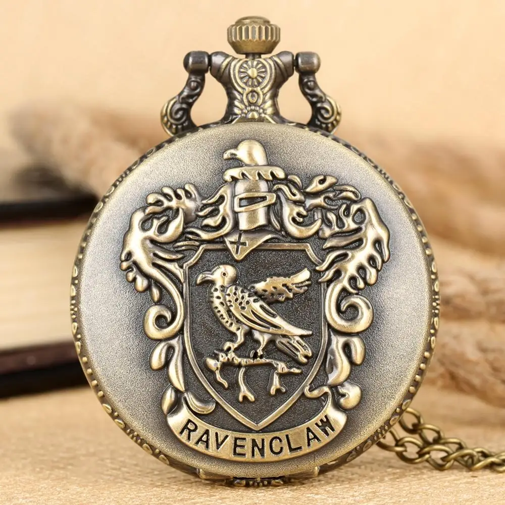 Бронзовые hp карманные часы Кварцевые ожерелье кулон Ravenclaw узор карманные часы для мужчин женщин hp вентиляторы подарок дропшиппинг