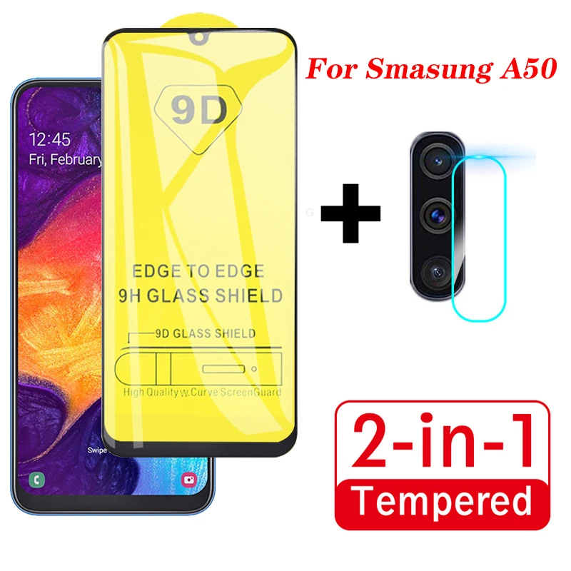 2 в 1 9D Защитное стекло для samsung Galaxy A50 закаленное Sansung A 50 A505 защитная пленка