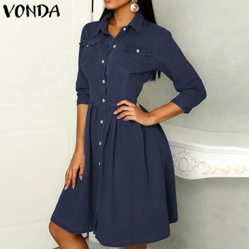 VONDA, летнее платье-рубашка,, повседневные свободные вечерние мини-платья для девушек, офисный сарафан, богемное пляжное платье, Vestidos, S-5XL, Robe Femme