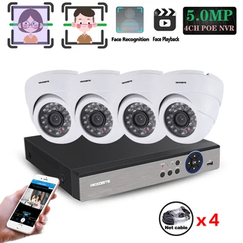

Home Video Surveillance System Dome indoor Outdoor Waterproof 4CH PoE NVR Kit HD 5mp Dome POE IP Camera 48V POE P2P ONVIF