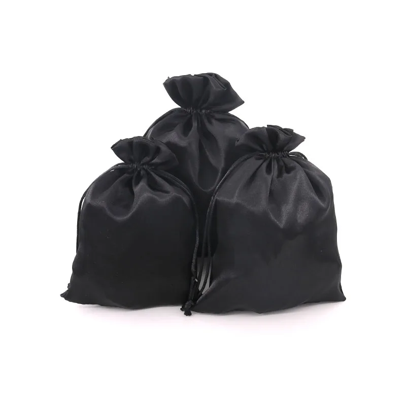 10 шт./лот, чистые черные атласные сумки, глянцевые подарочные пакеты, 2 размера, ювелирные изделия, серьги, браслеты, посылка, может быть настроена по заказу