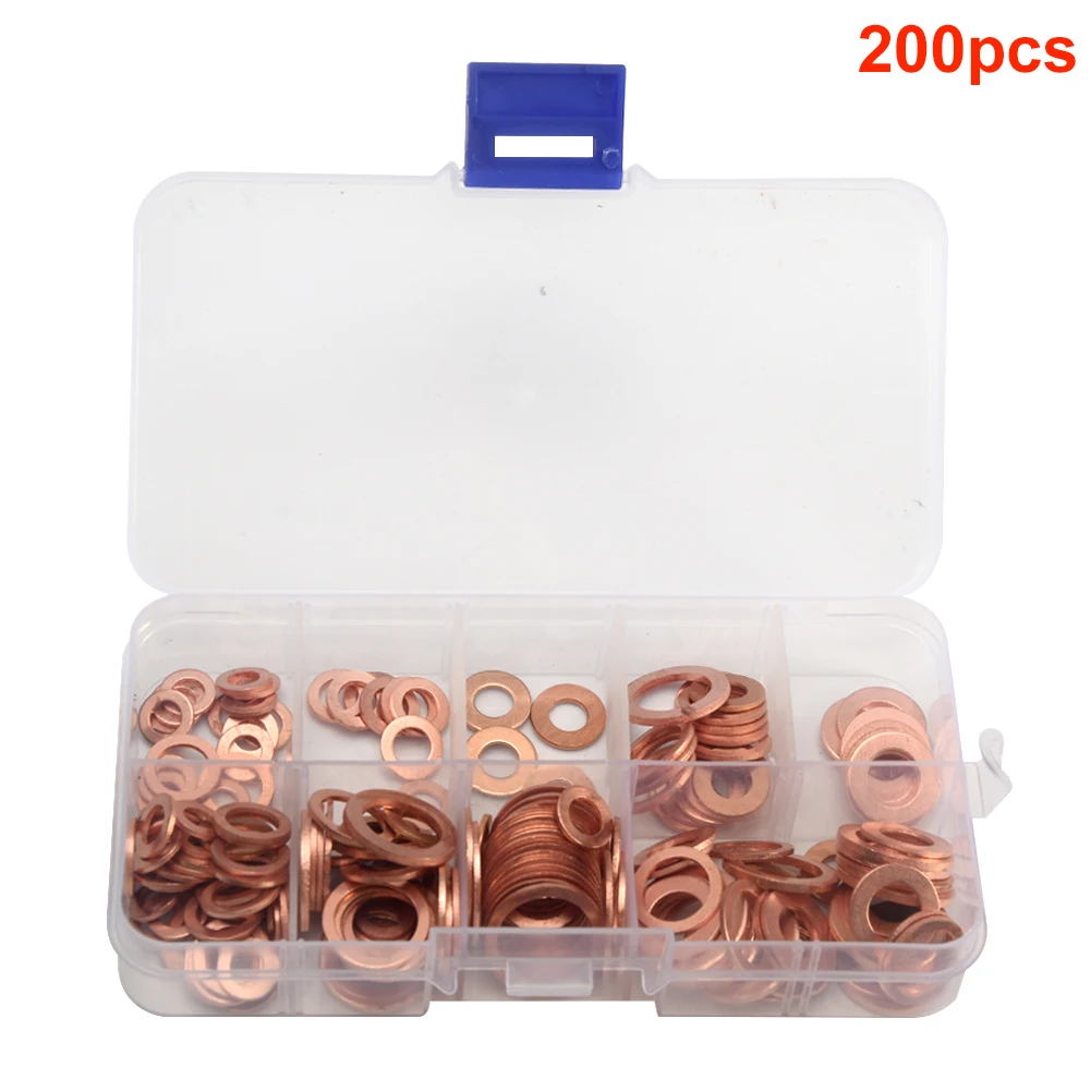 

Copper Washers Gasket Set Flat Ring Seal Assortment Kit M5-M14 with Box For Hardware Accessories #137